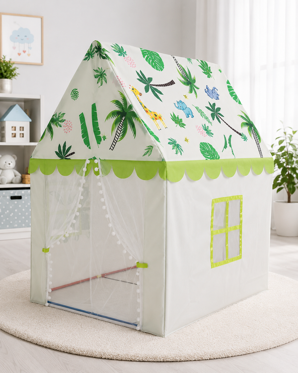 Toynix Jungle Safari Kids Play Tent House with Mesh Curtain Door, Animal Theme Indoor Outdoor Playhouse for Boys & Girls Age 3–10 Years