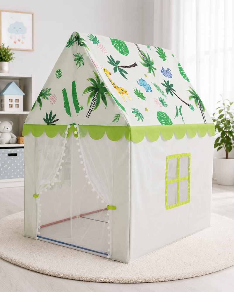 Kiddlix Jungle Safari Kids Play Tent House with Mesh Curtain Door, Animal Theme Indoor Outdoor Playhouse for Boys & Girls Age 3–10 Years