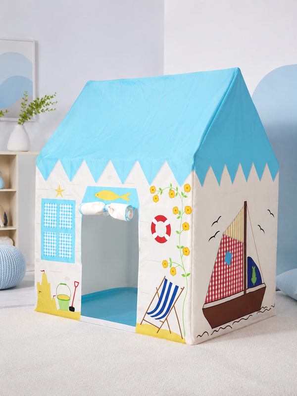 Toynix Beach Theme Kids Play Tent House, Foldable Indoor Playhouse with Polyester Fabric & Fiberglass Frame, Portable Pretend Play Tent for Boys & Girls (3–10 Years)