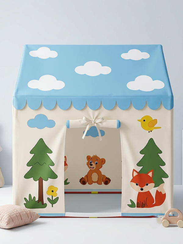 Toynix Forest Theme Kids Play Tent House, Foldable Indoor Playhouse with Polyester Fabric & Fiberglass Frame, Portable Pretend Play Tent for Boys & Girls (3–10 Years)