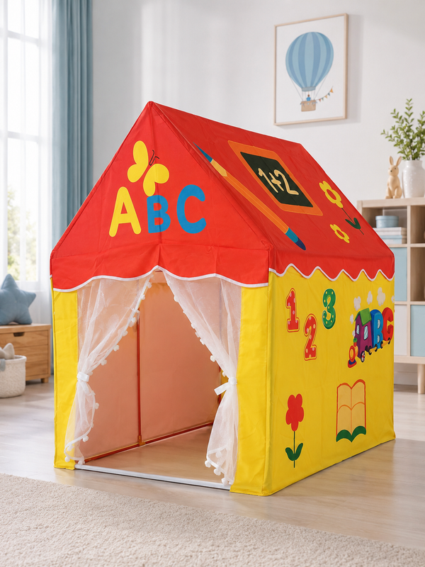 Toynix Educational ABC Learning Kids Play Tent House with Curtain Door, Foldable Indoor Playhouse, Polyester Fabric Tent for Boys & Girls (3–10 Years)