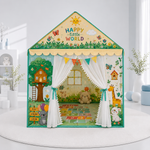 Kiddlix Happy Little World Extra Large Kids Play Tent House for 2 Children, Foldable Indoor Playhouse with Premium Polyester Fabric & Fiberglass Frame (3–10 Years)