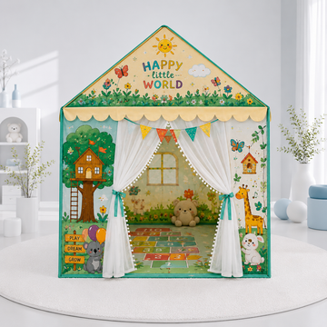 Kiddlix Happy Little World Extra Large Kids Play Tent House for 2 Children, Foldable Indoor Playhouse with Premium Polyester Fabric & Fiberglass Frame (3–10 Years)