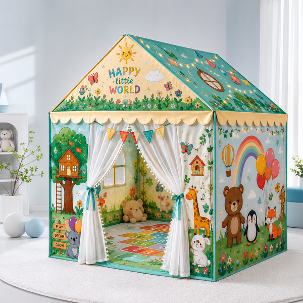 Toynix Happy Little World Extra Large Kids Play Tent House for 2 Children, Foldable Indoor Playhouse with Premium Polyester Fabric & Fiberglass Frame (3–10 Years)