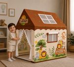 Kiddlix Safari Theme Kids Play Tent House, Foldable Indoor Playhouse with Premium Polyester Fabric & Fiberglass Frame, Mesh Curtain Door, Portable Pretend Play Tent for Boys & Girls (3–10 Years)